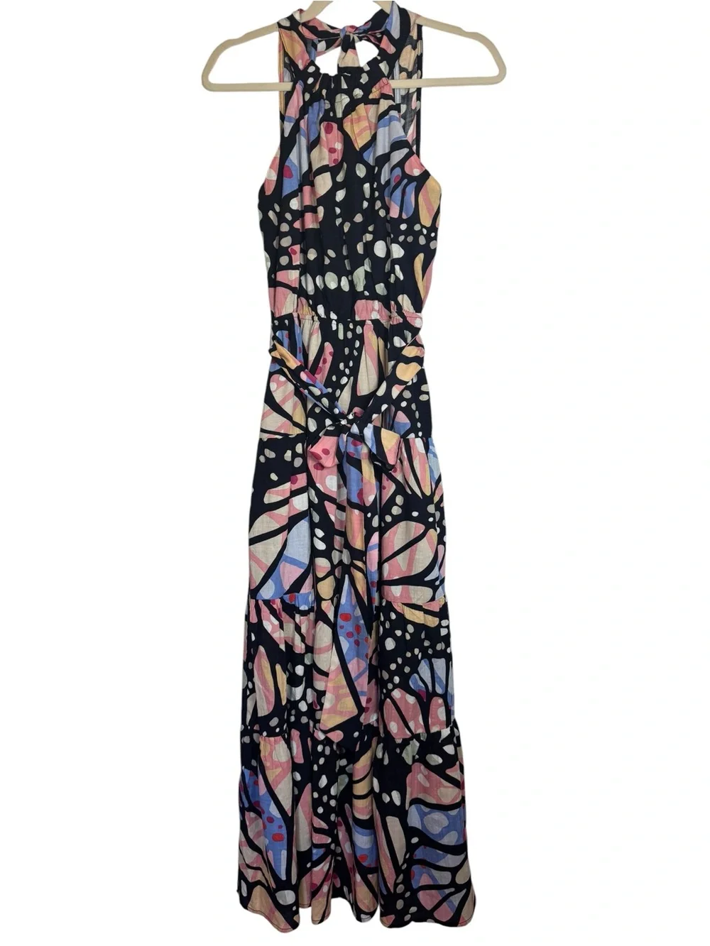 Fate Black Halter Maxi Small Dress with Pastel Abstract Print - Picture 2 of 5